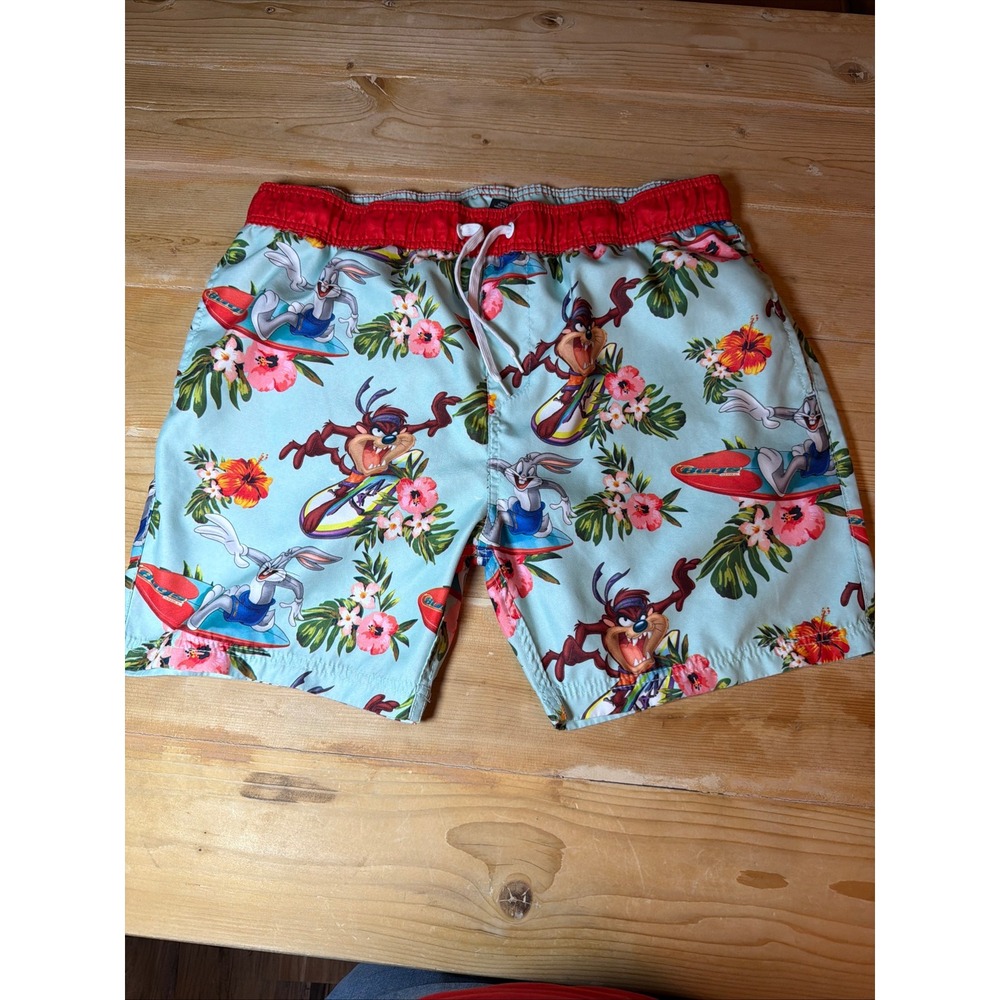 Looney Tunes‎ Mens Bugs Bunny Tasmanian Devil Tropical Swim Trunks Blue Red 36